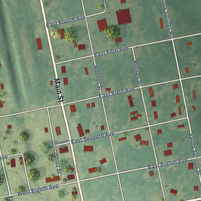 Close-up of the map of Leola, Arkansas print showing street and building detail