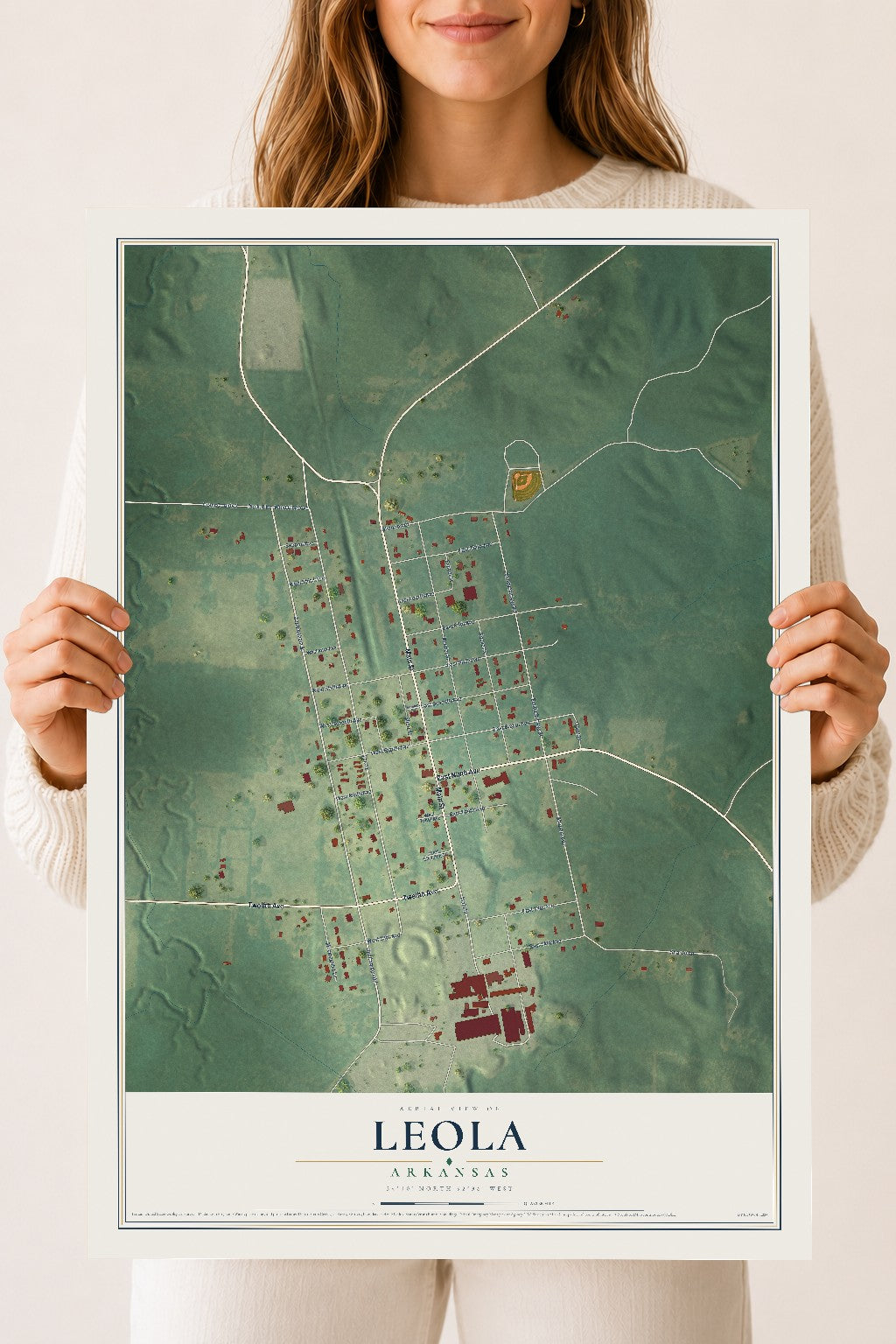 Map of Leola, Arkansas, 18 x 24 inch unframed archival matte print