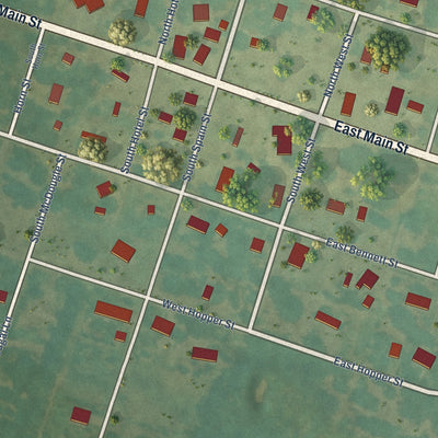 Close-up of the map of Letona, Arkansas print showing street and building detail