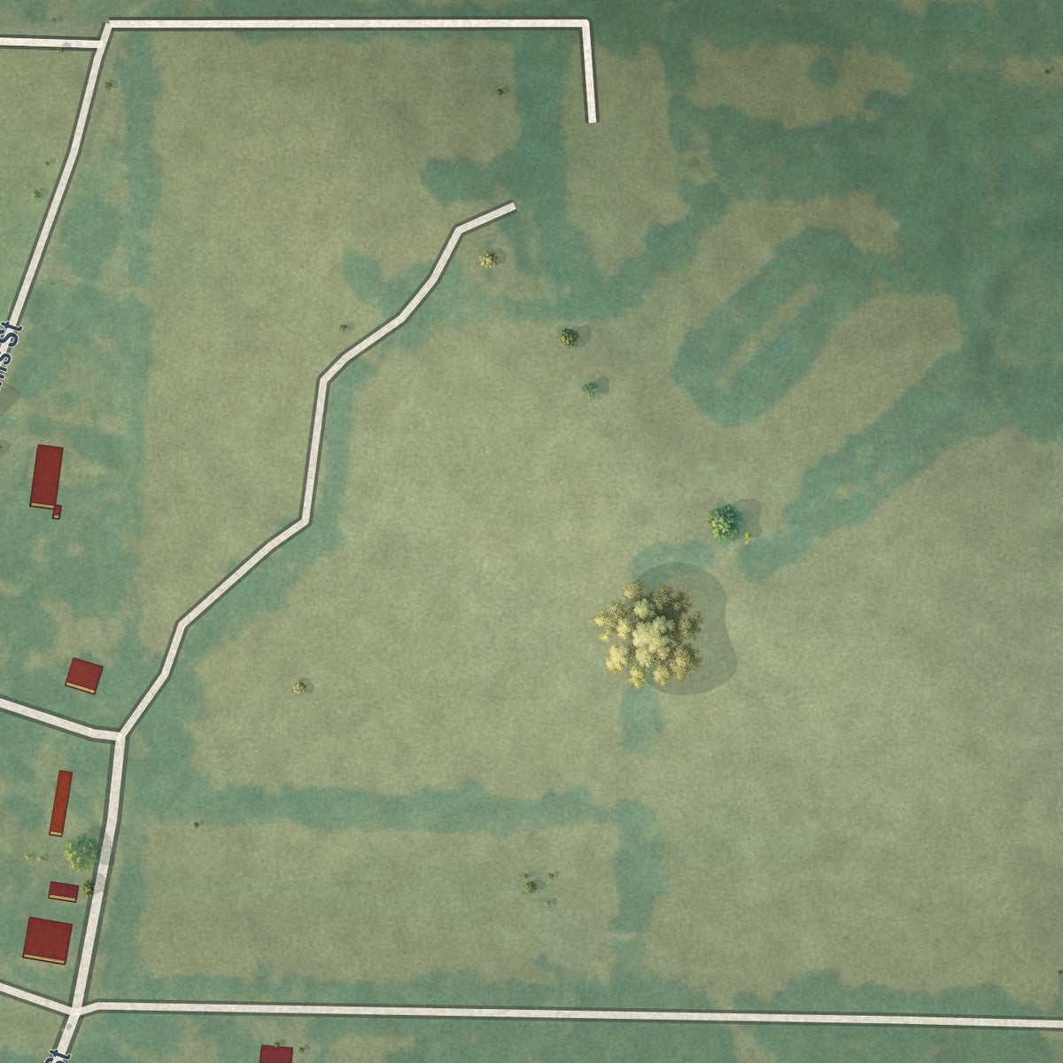 Second close-up of the map of Letona, Arkansas print showing more streets and buildings