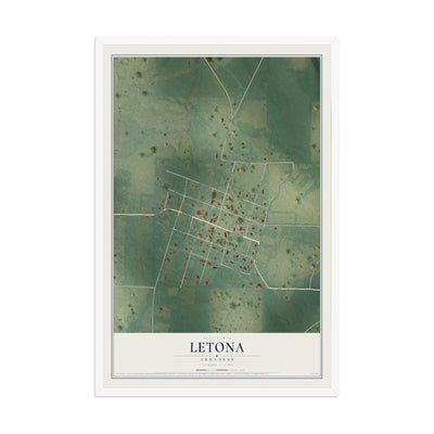 Map of Letona, Arkansas, 12 x 18 inch print in a white wood frame