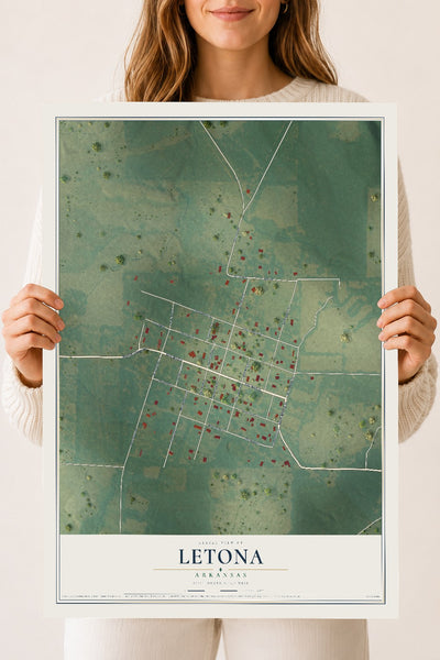 Map of Letona, Arkansas, 18 x 24 inch unframed archival matte print