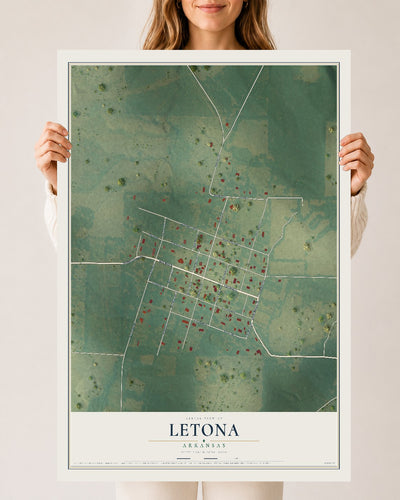 Map of Letona, Arkansas, 24 x 36 inch unframed archival matte print