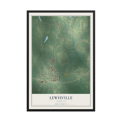 Map of Lewisville, Arkansas, 12 x 18 inch print in a black wood frame
