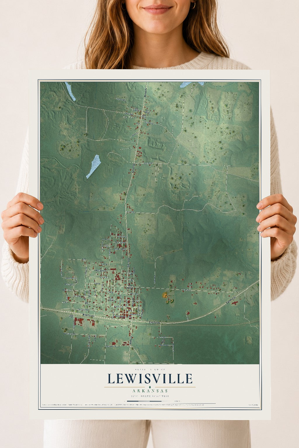 Map of Lewisville, Arkansas, 18 x 24 inch unframed archival matte print