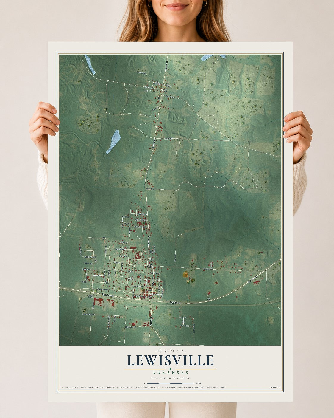 Map of Lewisville, Arkansas, 24 x 36 inch unframed archival matte print