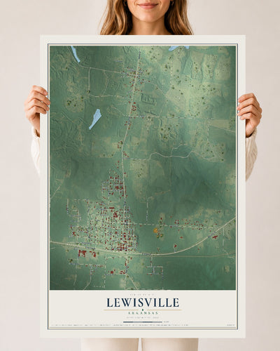 Map of Lewisville, Arkansas, 24 x 36 inch unframed archival matte print