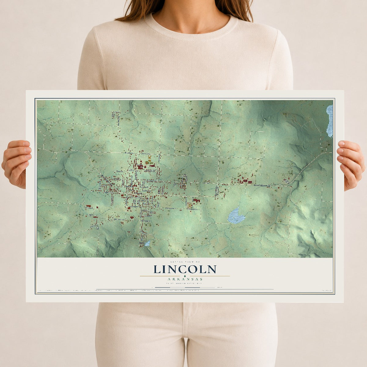 Map of Lincoln, Arkansas, 12 x 18 inch unframed archival matte print