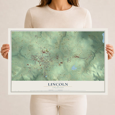 Map of Lincoln, Arkansas, 12 x 18 inch unframed archival matte print