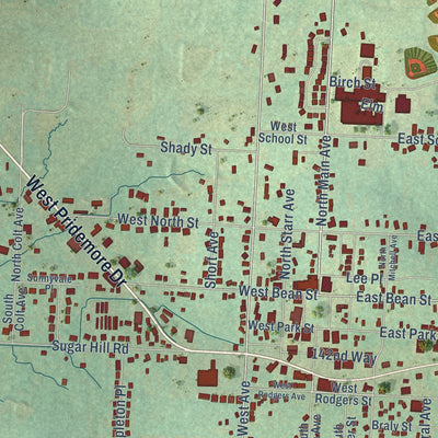 Close-up of the map of Lincoln, Arkansas print showing street and building detail