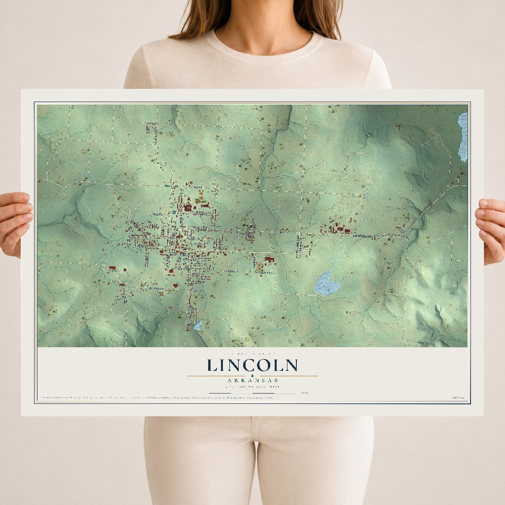 Map of Lincoln, Arkansas, 18 x 24 inch unframed archival matte print