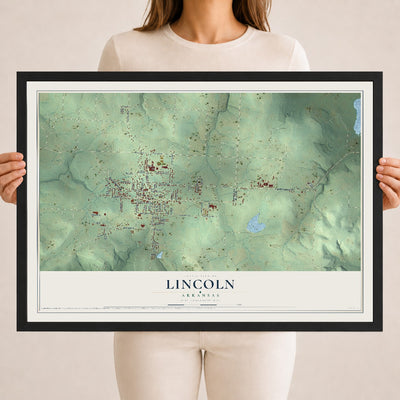 Map of Lincoln, Arkansas, 18 x 24 inch print in a black wood frame