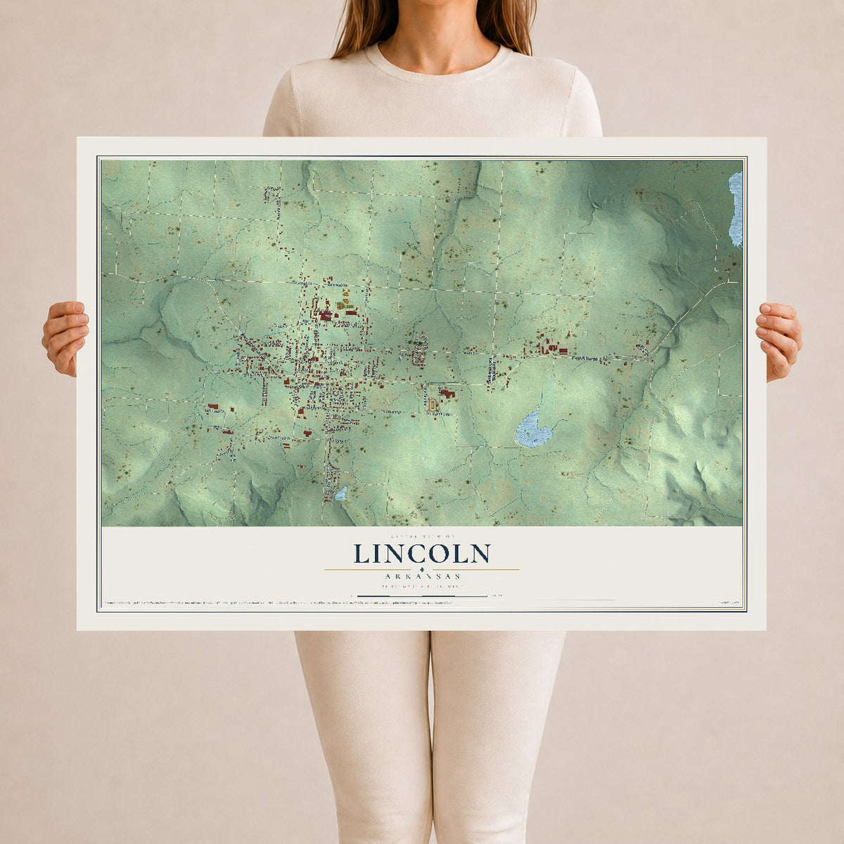 Map of Lincoln, Arkansas, 24 x 36 inch unframed archival matte print