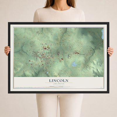 Map of Lincoln, Arkansas, 24 x 36 inch print in a black wood frame