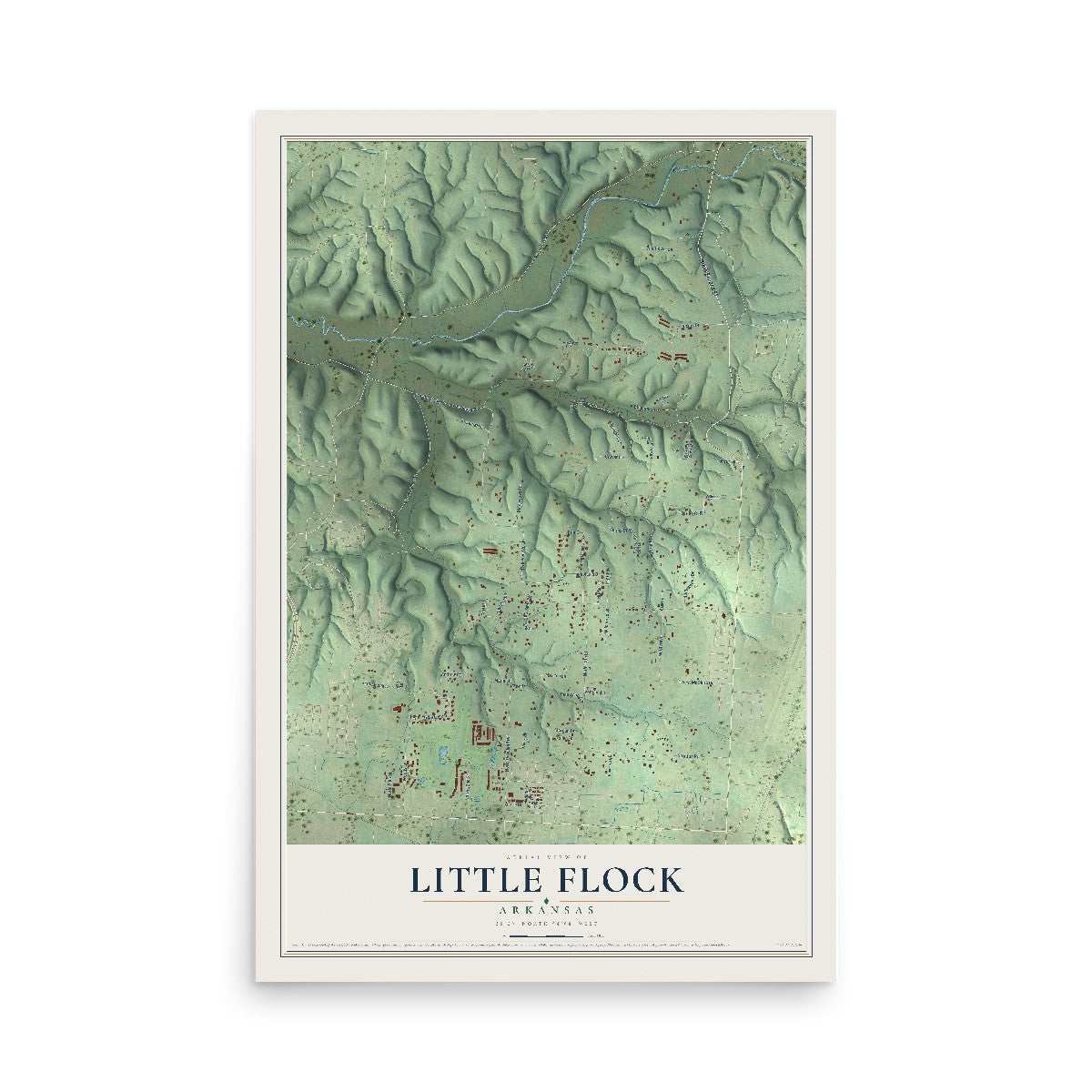 Map of Little Flock, Arkansas, 12 x 18 inch unframed archival matte print