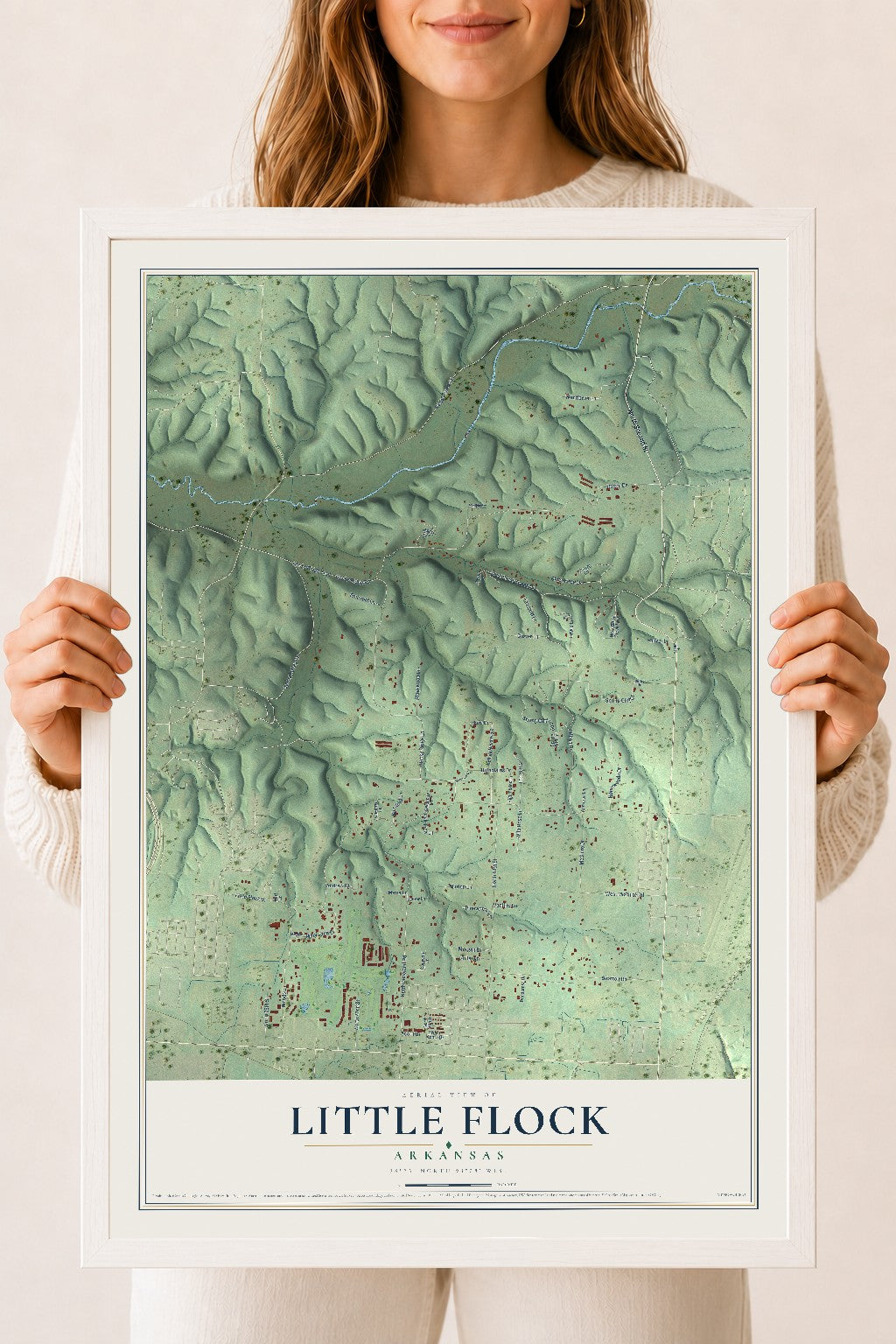 Map of Little Flock, Arkansas, 18 x 24 inch print in a white wood frame