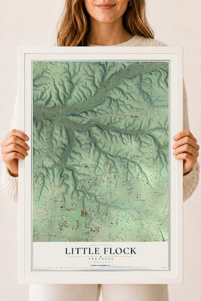 Map of Little Flock, Arkansas, 18 x 24 inch print in a white wood frame
