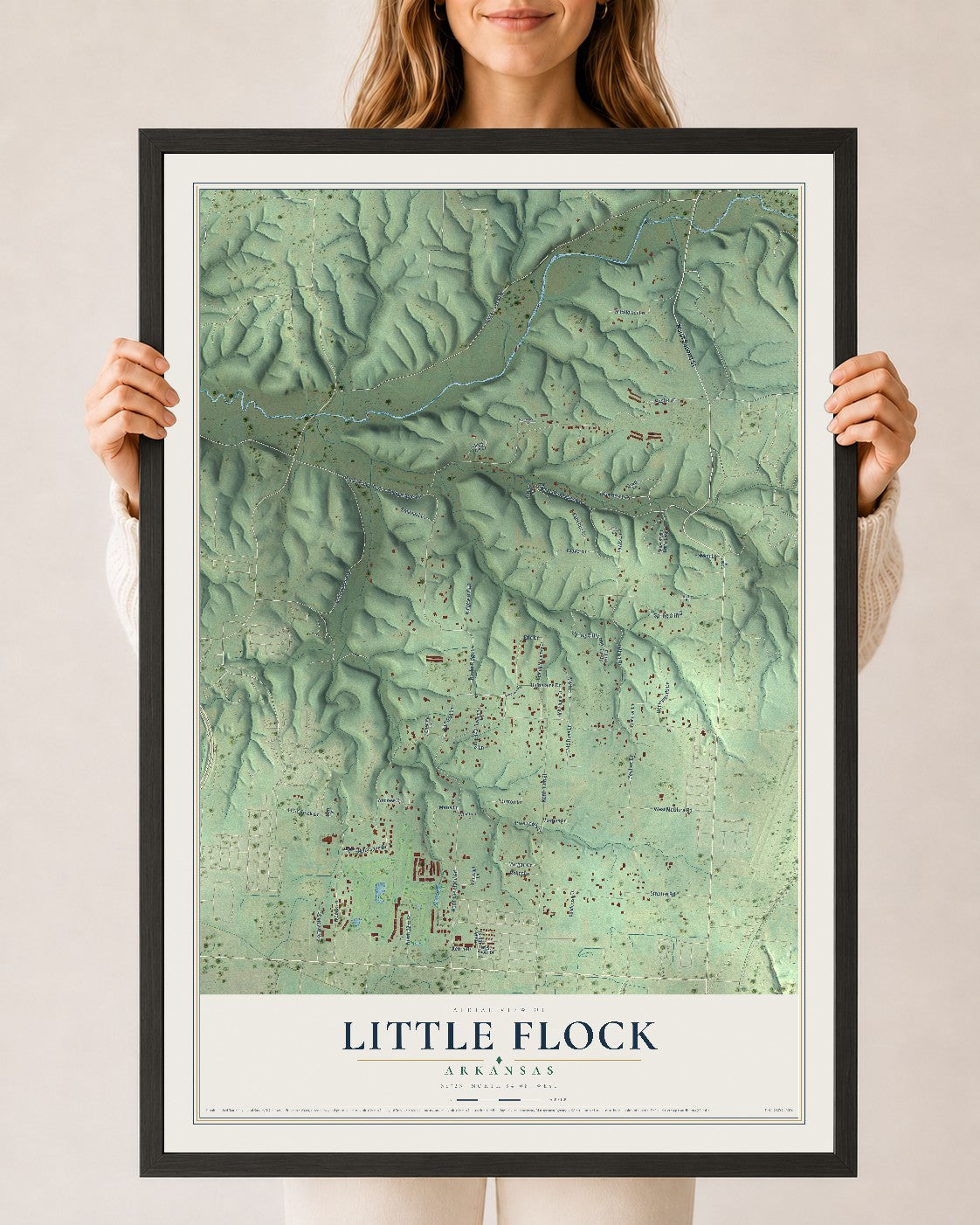 Map of Little Flock, Arkansas, 24 x 36 inch print in a black wood frame