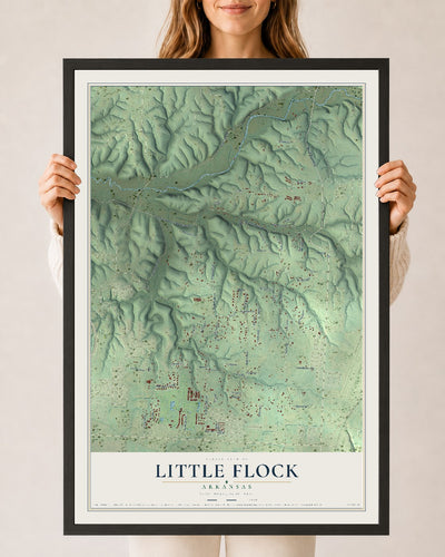 Map of Little Flock, Arkansas, 24 x 36 inch print in a black wood frame