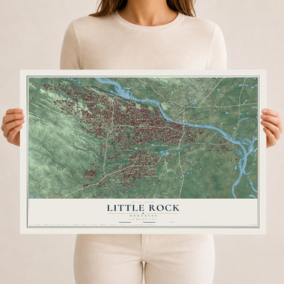 Map of Little Rock, Arkansas, 12 x 18 inch unframed archival matte print