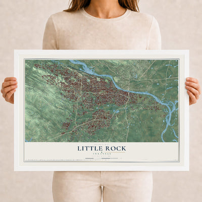 Map of Little Rock, Arkansas, 12 x 18 inch print in a white wood frame