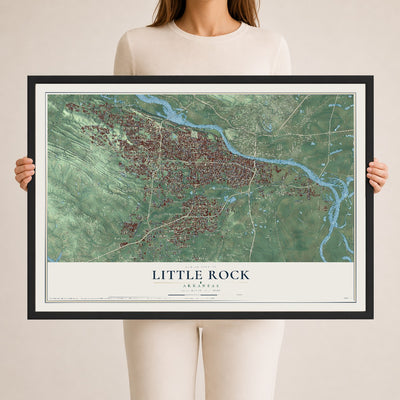 Map of Little Rock, Arkansas, 24 x 36 inch print in a black wood frame