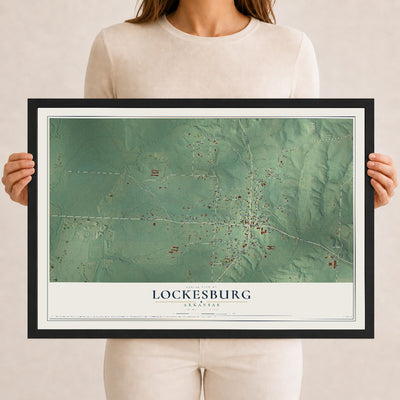 Map of Lockesburg, Arkansas, 12 x 18 inch print in a black wood frame