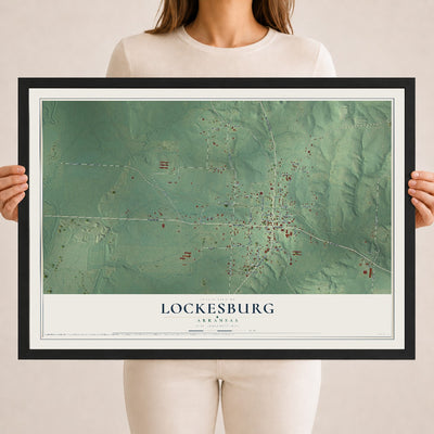 Map of Lockesburg, Arkansas, 18 x 24 inch print in a black wood frame