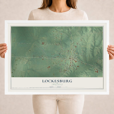 Map of Lockesburg, Arkansas, 18 x 24 inch print in a white wood frame
