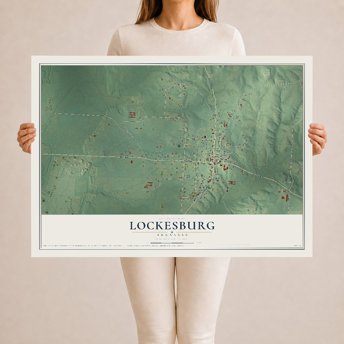 Map of Lockesburg, Arkansas, 24 x 36 inch unframed archival matte print
