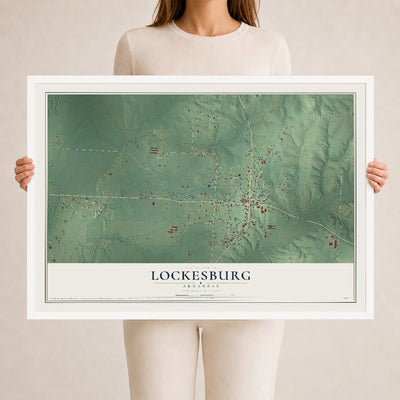 Map of Lockesburg, Arkansas, 24 x 36 inch print in a white wood frame