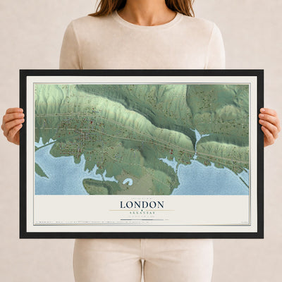Map of London, Arkansas, 12 x 18 inch print in a black wood frame