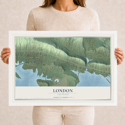 Map of London, Arkansas, 12 x 18 inch print in a white wood frame