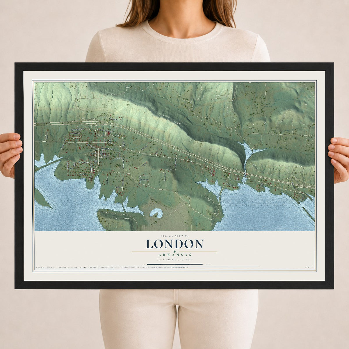 Map of London, Arkansas, 18 x 24 inch print in a black wood frame