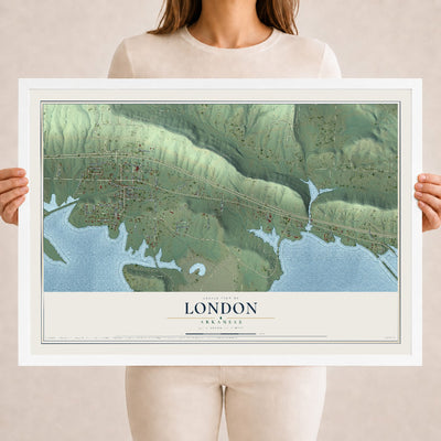 Map of London, Arkansas, 18 x 24 inch print in a white wood frame