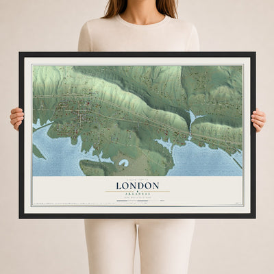 Map of London, Arkansas, 24 x 36 inch print in a black wood frame