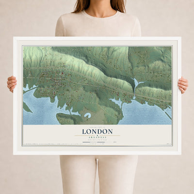 Map of London, Arkansas, 24 x 36 inch print in a white wood frame