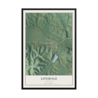 Map of Lonsdale, Arkansas, 12 x 18 inch print in a black wood frame