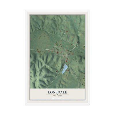 Map of Lonsdale, Arkansas, 12 x 18 inch print in a white wood frame