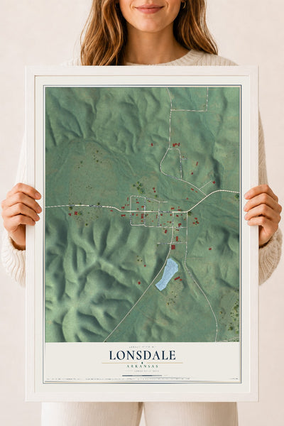 Map of Lonsdale, Arkansas, 18 x 24 inch print in a white wood frame