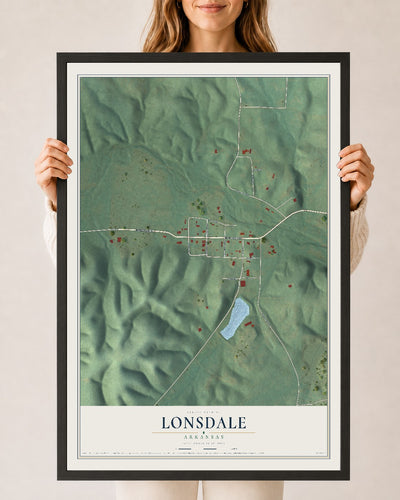 Map of Lonsdale, Arkansas, 24 x 36 inch print in a black wood frame