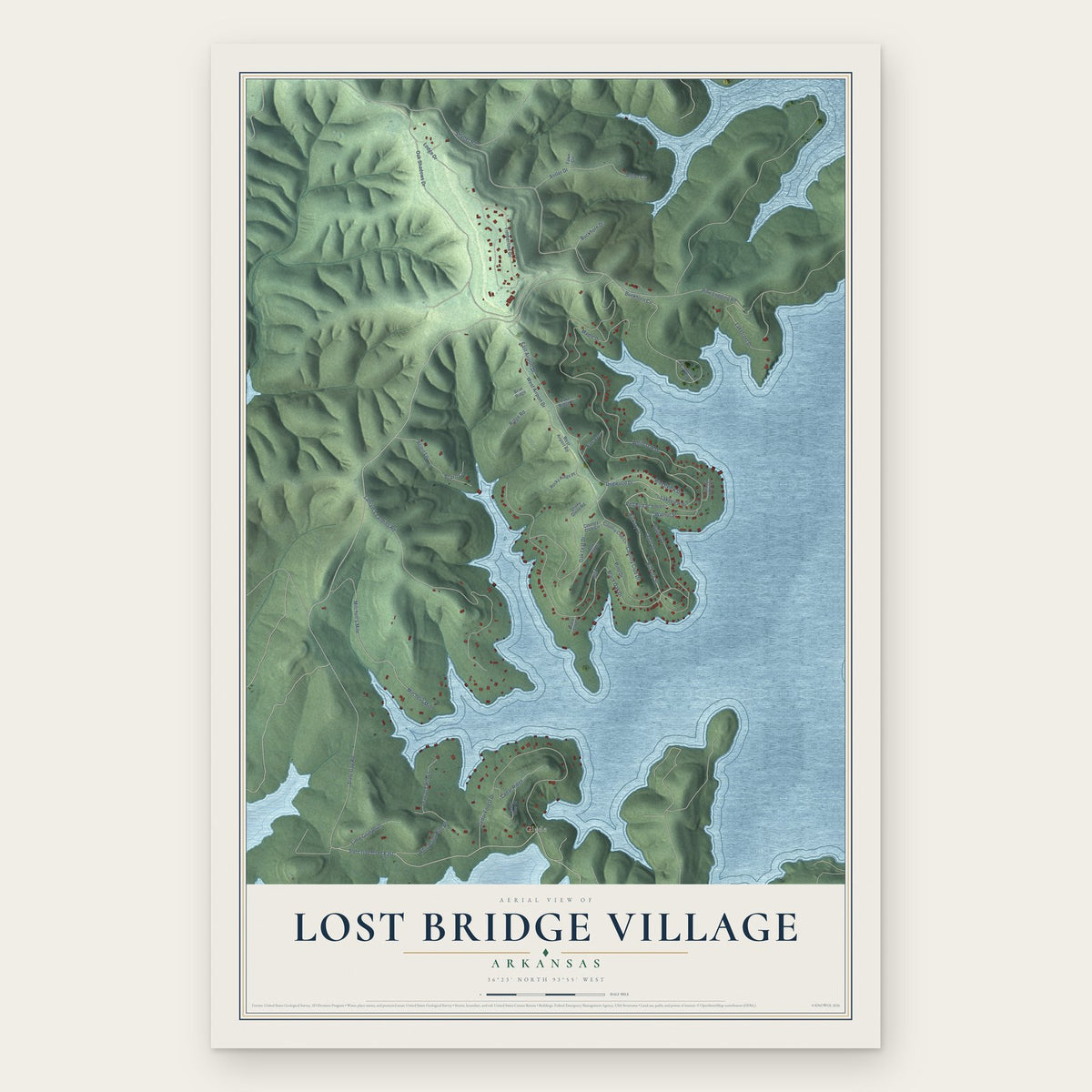 Lost Bridge Village, Arkansas map print, the full design