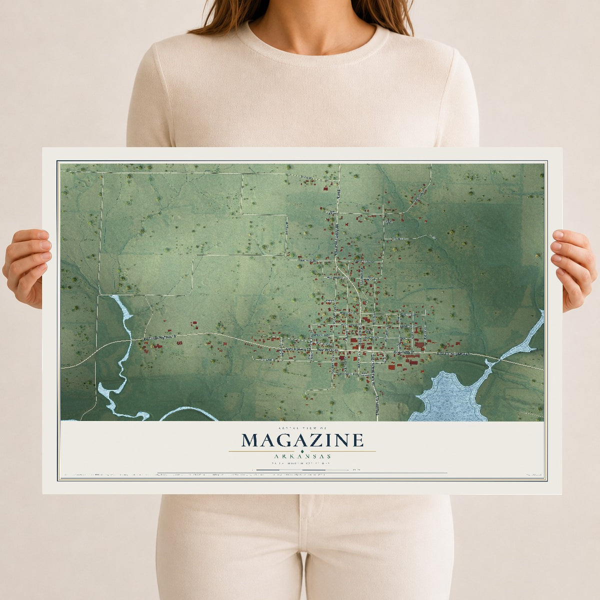 Map of Magazine, Arkansas, 12 x 18 inch unframed archival matte print