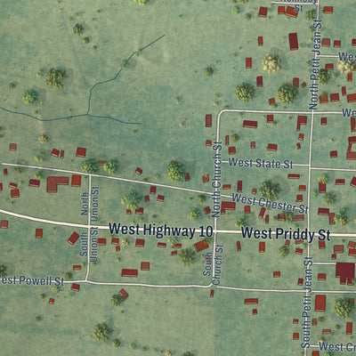 Second close-up of the map of Magazine, Arkansas print showing more streets and buildings