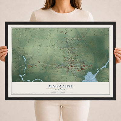 Map of Magazine, Arkansas, 18 x 24 inch print in a black wood frame