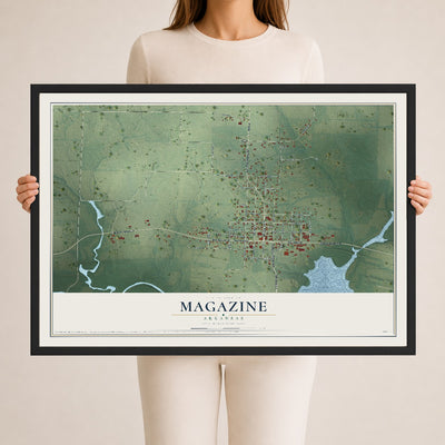 Map of Magazine, Arkansas, 24 x 36 inch print in a black wood frame