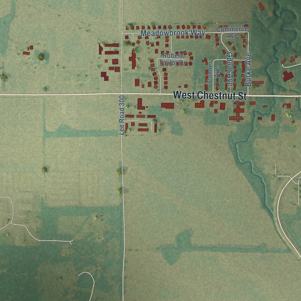 Second close-up of the map of Marianna, Arkansas print showing more streets and buildings