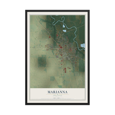 Map of Marianna, Arkansas, 12 x 18 inch print in a black wood frame