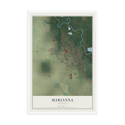 Map of Marianna, Arkansas, 12 x 18 inch print in a white wood frame