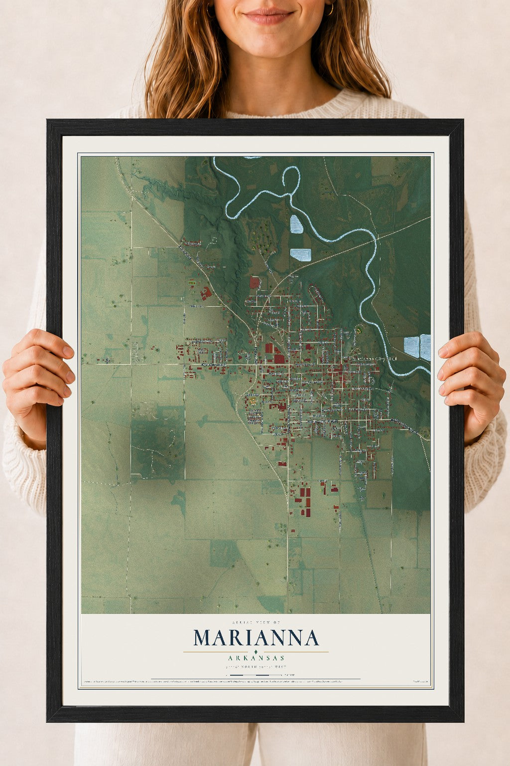Map of Marianna, Arkansas, 18 x 24 inch print in a black wood frame
